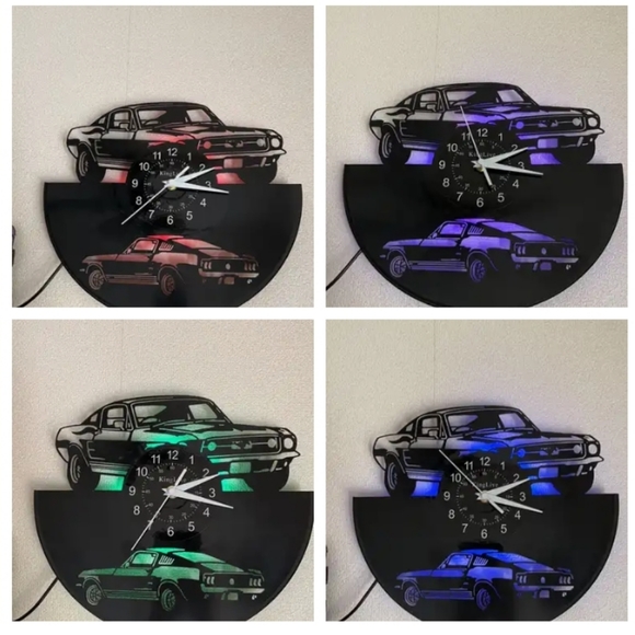 COPY - New Mustang Vinyl Record neon remote control 7 color 12" wall clock - Picture 2 of 14